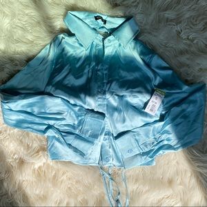 Cropped Silk Blue Shirt